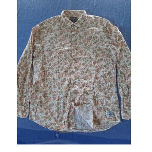 Flying Machine Men Large  All Over Floral Button Shirt Orange Cream Long Sleeve